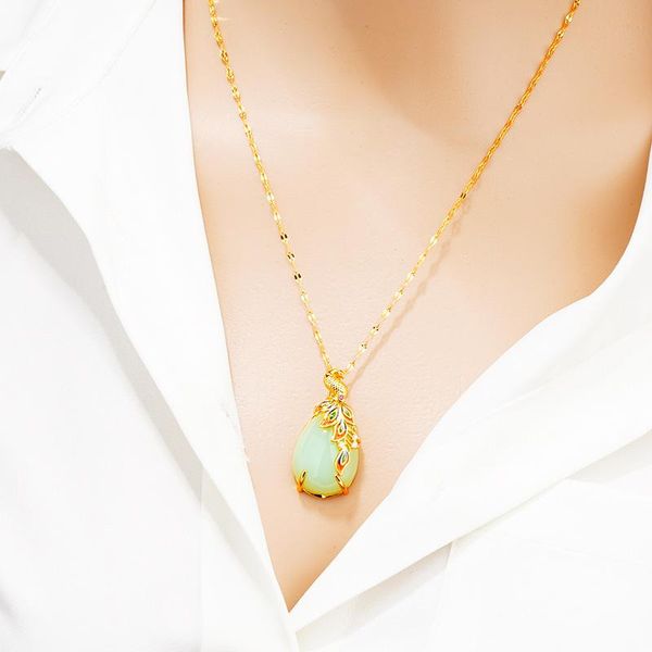 

pendant necklaces temperament jade for women girls classic style hetian gold plated necklace daily party fashion jewelry, Silver