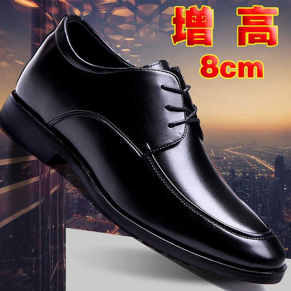 

autumn men's inner increase 8cm shoes leather lace up british business ess, Black