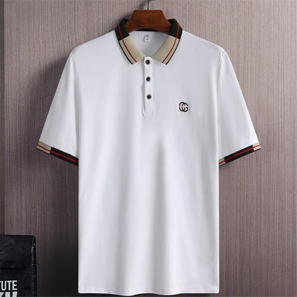

men's polos m-8xl plus size summer embroidered cg cotton men design shirt short sleeve homme hombre classic casual, White;black