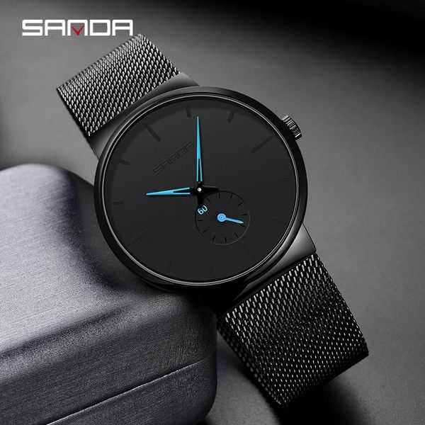 

wristwatches sanda quartz watch for men casual slim mesh steel waterproof sport wristwatch relogio masculino reloj hombre, Slivery;brown