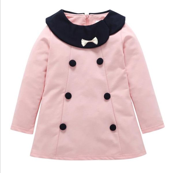 Princess Double Breasted A-line Skirt baby dress for Girls - Long Sleeve Boutique Style in Pink and Black (BT5996)