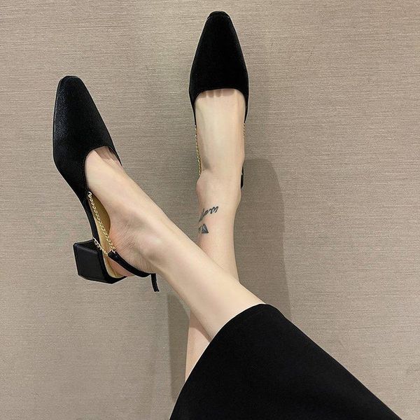 

dress shoes 2021 summer stiletto fairy middle high heels french women's, Black