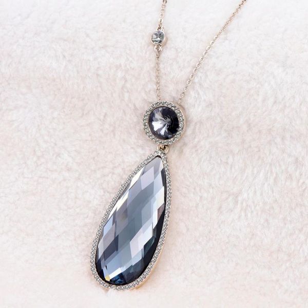 

pendant necklaces women sweater chain long big crystal water drop necklace &pendant for fashion accessories statement gifts, Silver