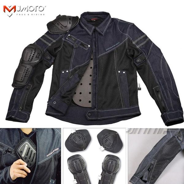 

for komine jk006 vintage denim mesh jacket motorcycle riding with ce protection gear summer reflective motorbike apparel