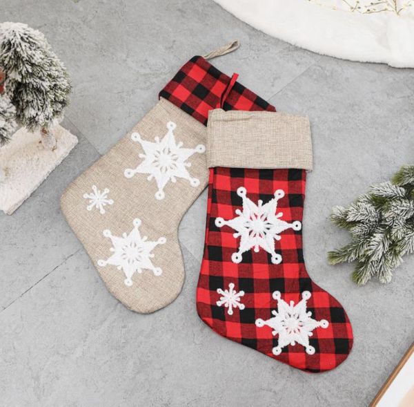 Noel çorap kırmızı ızgara noel stocking dekorasyon çoraplar santa cluas şeker hediye çorap festivali ağacı asılı kolye çantası SN5663