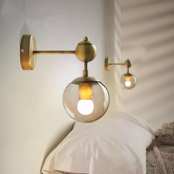 

wall lamp modern glass ball sconce light fixture golden bedside living room metal luminaire bedroom aisel home decor lighting