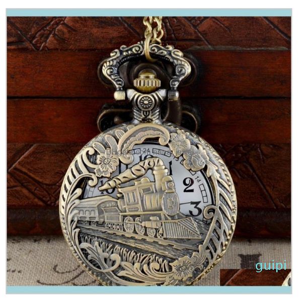 

bronze hollow train theme full quartz engraved fob retro pendant pocket watch chain gift fire fighter theme hvfwu jdgd6, Slivery;golden