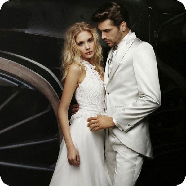 

ivory satin men suit for wedding peaked lapel bridegroom man blazer tailcoat slim fit formal terno masculino costume homme groom men's, White;black