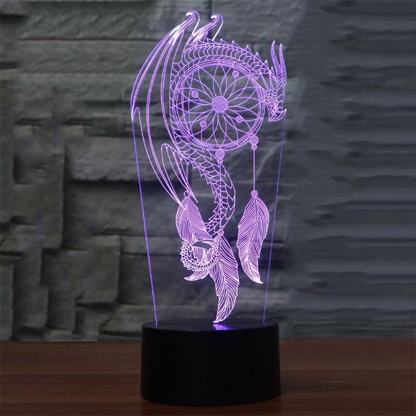

night lights acrylic led table lamp windbell dream catcher romantic dreamcatcher 3d illusion usb 7 colors change light remote and touch