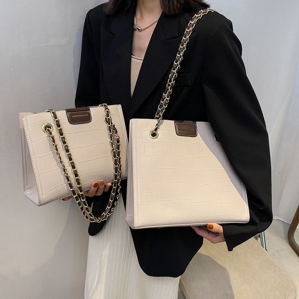 

bag women's 2021 tote large capacity pu single shoulder messenger simple contrast color