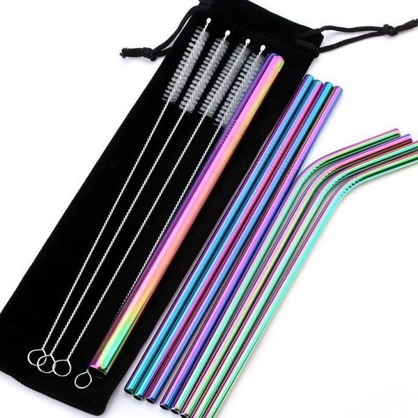 

drinking straws 14 pcs metal reusable stainless steel straight bent straw with case cleaning brush set party bar accessory