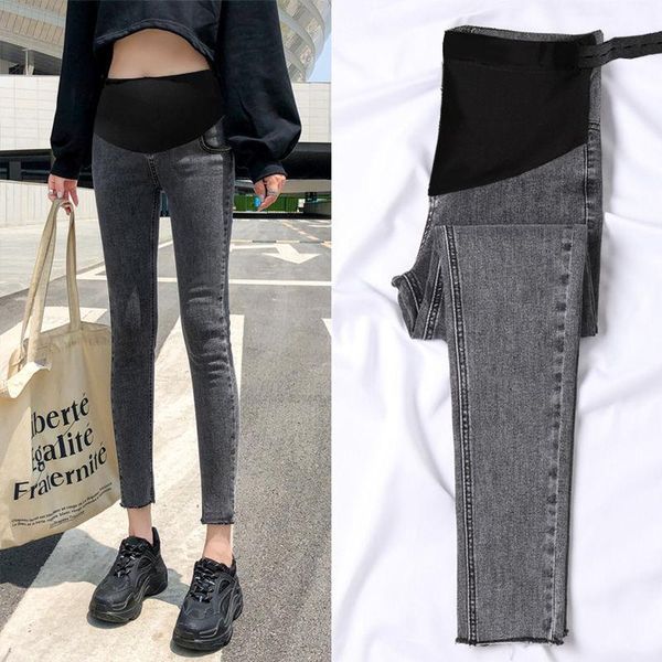 

cotton material pregnant women's pants in spring and autumn wear thin belly, high waist, fashionable leg pants,ninth soft maternity bot, White