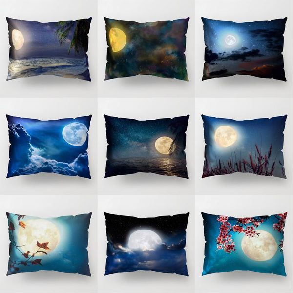 

30x50cm night natural scenery decorative cushion cover moon pattern printing living room sofa rectangular waist pillowcase cushion/decorativ
