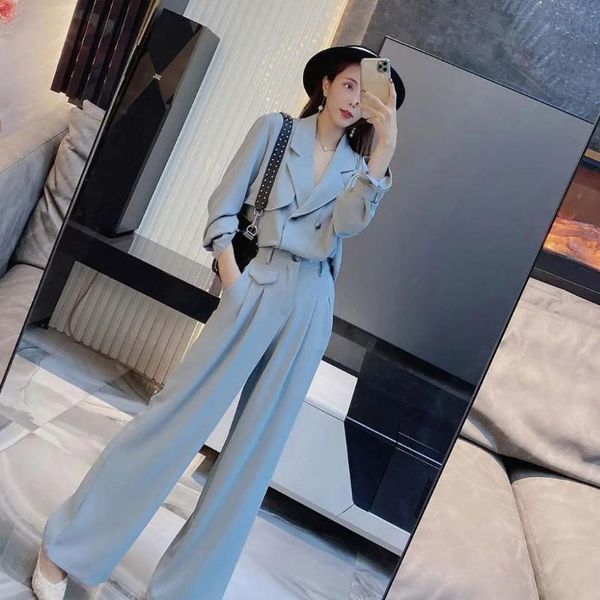 

women's two piece pants women 2021 spring summer 2 set suit female double breasted blazer and trousers elegant fashion chic lady outfit, White