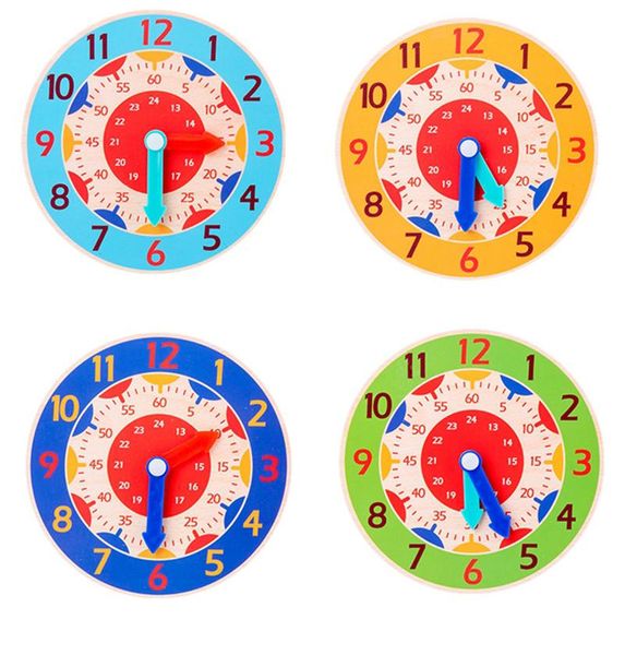 

wall clocks children montessori wooden clock toys hour minute second cognition colorful for kids early preschool teaching aids