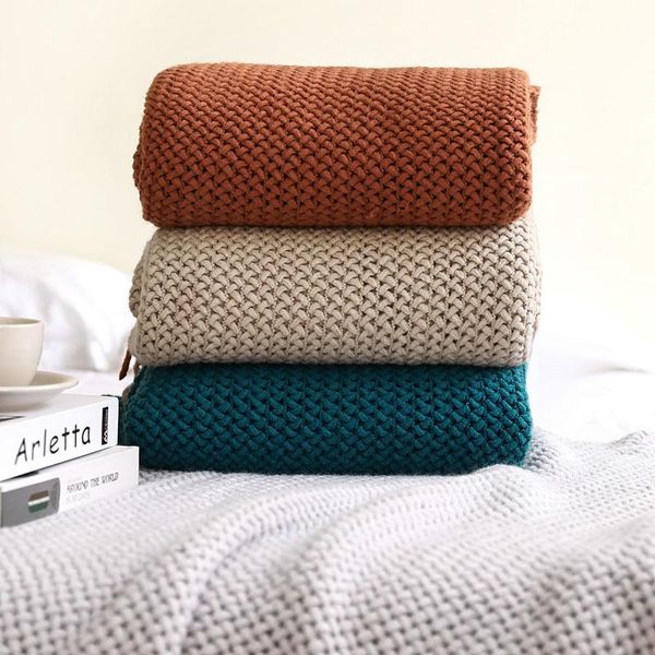 

blankets nordic knitted blanket chunky throw bed decorative air condition thread plaid for sofa bedspread on the