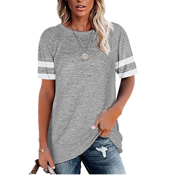 

women's t-shirt 2021 spring and summer new european and popular fashion round neck color matching short sleeve loose casual tees, White