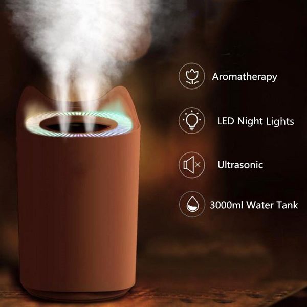 

humidifiers 3000ml dual spray air humidifier for home ultrasonic usb mist maker with colorful night lamps mini office deskpurifier