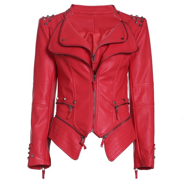

coat motorcycle women winter autumn rivet fashion outerwear pu jacket female gothic faux leather coats 201124, Black