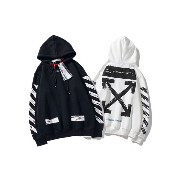 

term long graffiti stripe print loose hood plush sweater white men's and women's coats, Black
