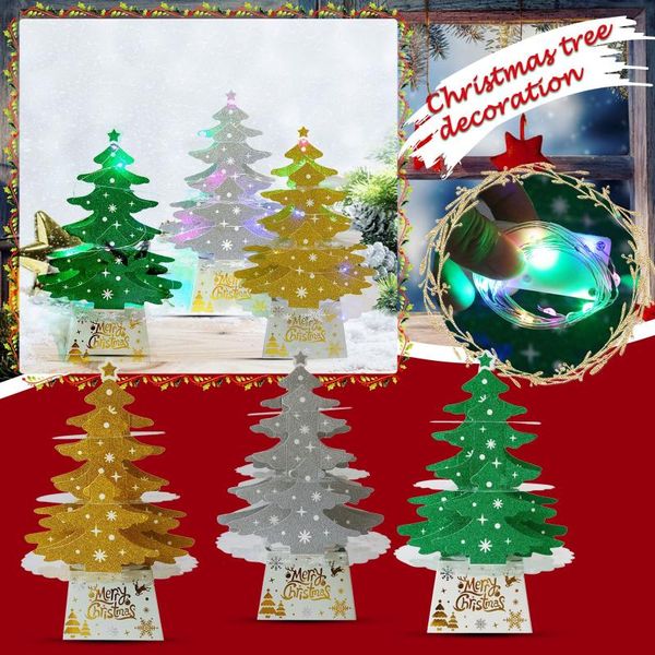 

christmas decorations mini tree ornaments shiny lighting with lights xmas year 2022 navidad deskdecoration gift