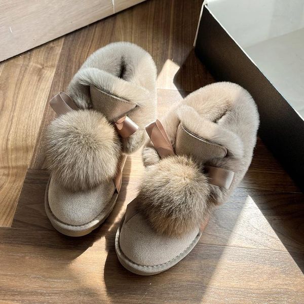 

boots 2021 fashion winter warm snow shoes women fur ball ankle plus fleece lady casual comfy, Black
