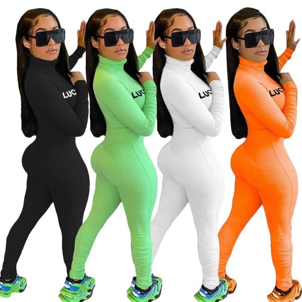 

gym clothing women letter embroidery skinny playsuit ribbed turtleneck sport wear casual jumpsuit female fitness rompers overalls, White;black
