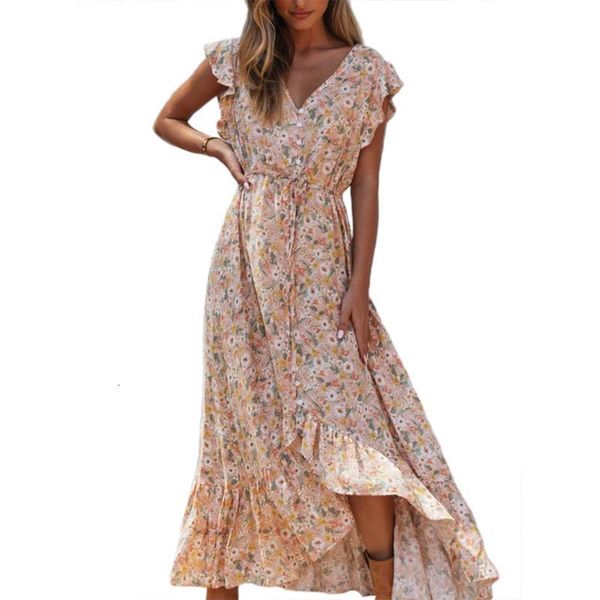 

casual dresses floral print long boho summer vestidos buttons sashes ladies gypsy maxi es female spring qews, Black;gray