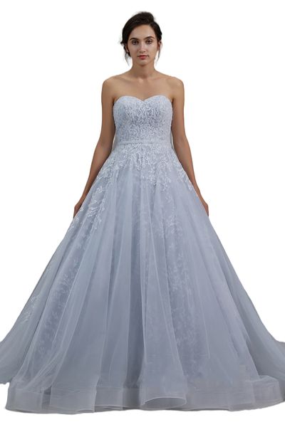 Magnifique robe de mariée robe de bal bleu ivoire coloré 2021 chérie corset dos dentelle appliques princesse non blanc robes de mariée sur mesure