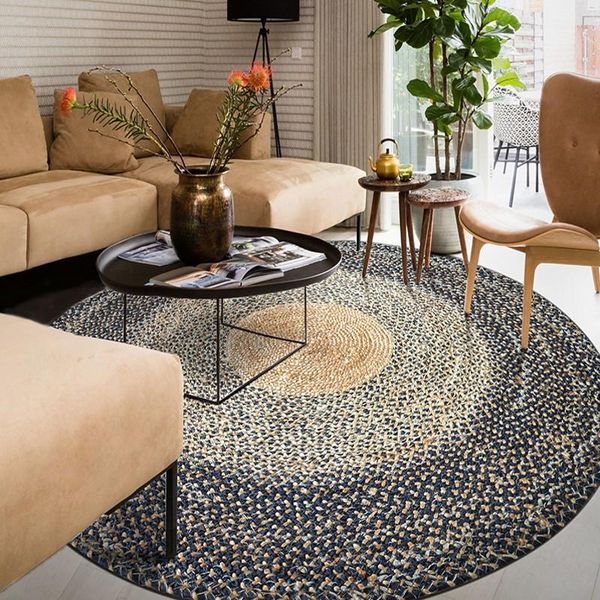 

carpets american style handmade natural high-quality jute rug round vintage headboard decoration for summer