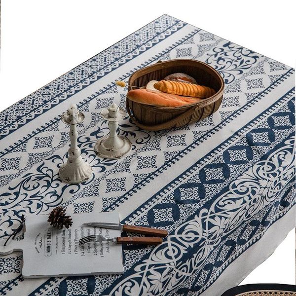 

table cloth retro linen cotton tablecloth blue and white color design, simple elegant exquisite beautiful