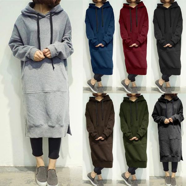 

women's hoodies & sweatshirts autumn and winter casual solid hooded dress long sleeve sweatshirt fashion fleece loose pullover, Black