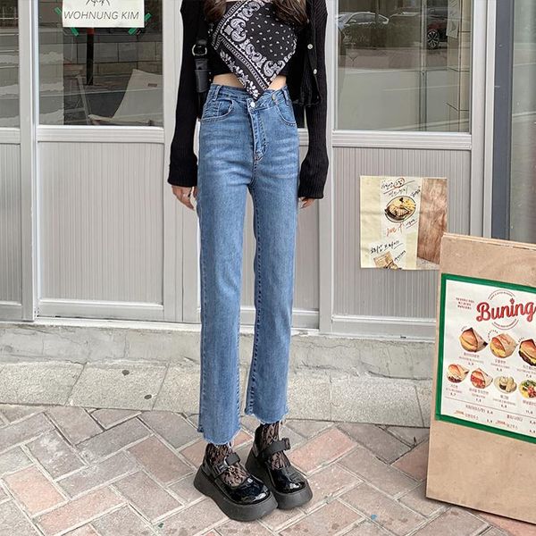 

women's jeans elastic black blue korean vintage clothes high waist trousers fashion pants for girls streetwear 2021 autumn