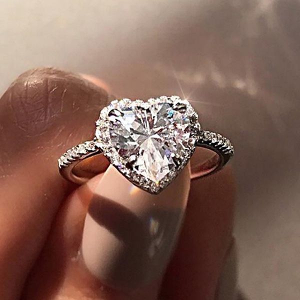 

exquisite eternal love heart ring white wedding heart-shaped rings for women, Golden;silver