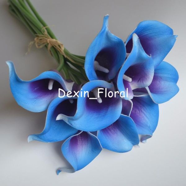 

royal blue purple picasso calla lilies real touch flowers for silk wedding bouquets, decorations artificial decorative & wreaths