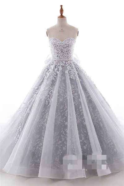 Lindo marfim prata prata cinza vestido de casamento vestido de noiva 2021 Sweetheart corset volta laço apliques princesa non branco vestidos de noiva feito sob encomenda