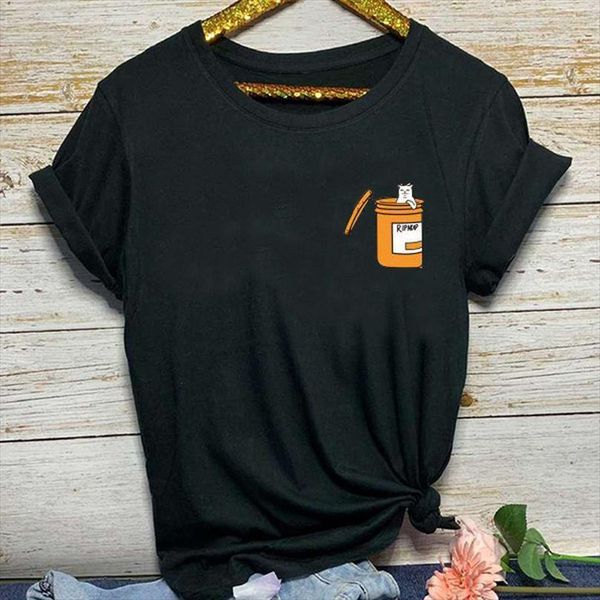 

cute pocket cat print mens t shirt and women short sleeve o neck loose ladies summer fashion tee clothes, White;black