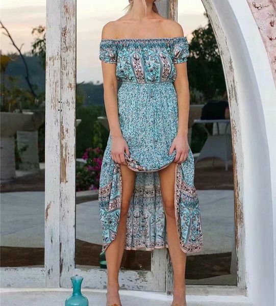 

casual dresses happie queens women floral print off shoulder beach bohemian maxi dress ladies boho tassel vestidos, Black;gray