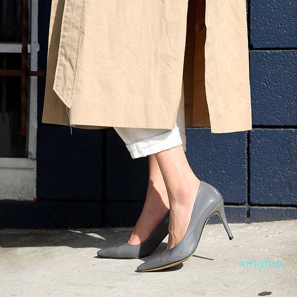 

brand matte leather high heel shoes nude brown red shallow pumps celebrity 8cm stiletto heels small 31-42, Black