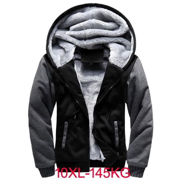 

men's jackets men plus large size 6xl 8xl big hooded thick warm fleece parkas 9xl 10xl winter black patchwork out wear coat, Black;brown