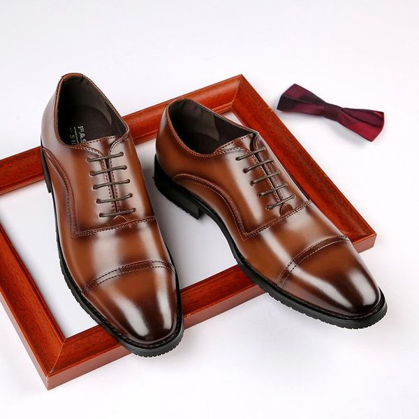 

dress shoes leather men 2021 japanese gentleman business suit three-joint office casual trend, Black