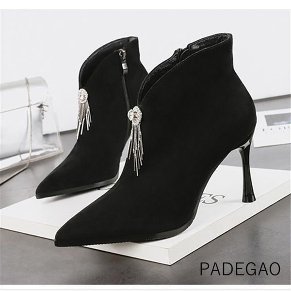 

boots women 2021 ankle for fashion crystal korean party shoes, Black