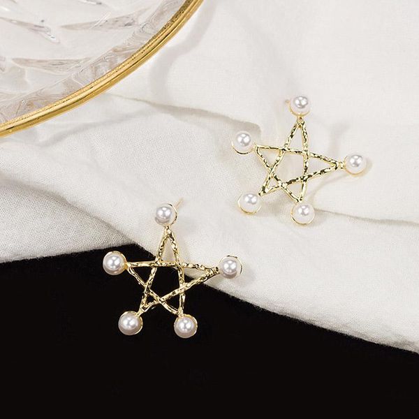 

fashion hollowed design korean style star earrings pearl for women girls party vacations maea99 stud, Golden;silver