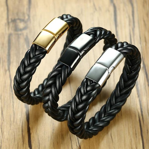

link, chain black stainless steel microfiber leather bangle bracelet for men fashion casual male jewelry