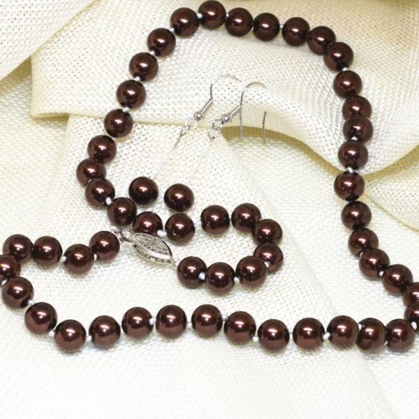 

earrings & necklace 15 style multicolor 8mm round simulated-pearl shell beads for women weddings elegant jewelry set 18inch b2348, Silver