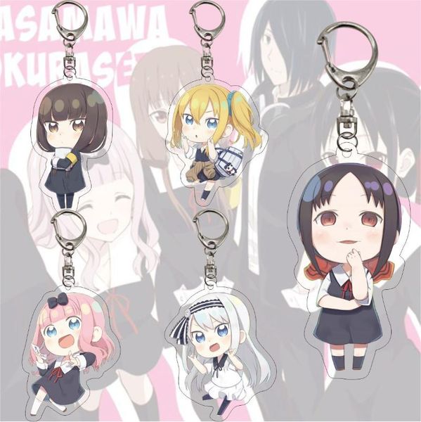 

keychains kaguya-sama: love is war keychain kawaii q version fujiwara chika shinomiya kaguya anime figures acrylic pendant key chain ring, Silver