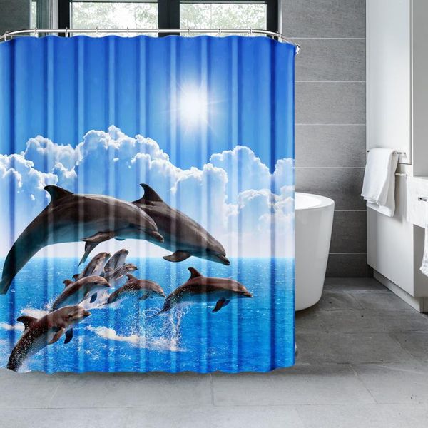 

blue shower curtain waterproof mouldproof bathroom ocean dolphin washable polyester bath for 12hooks curtains