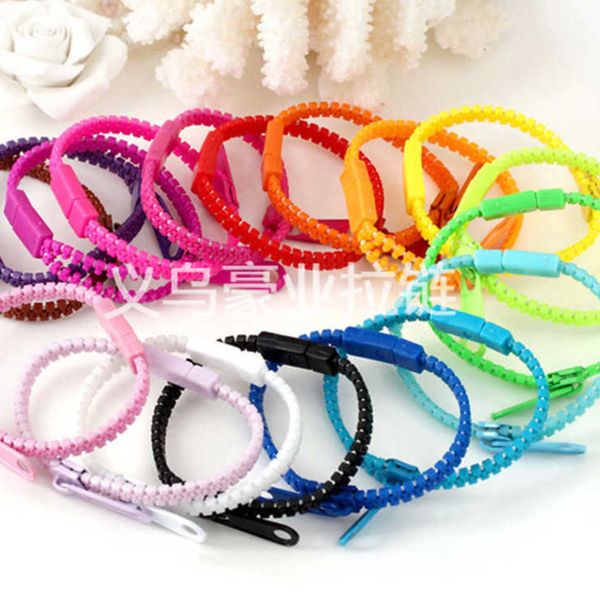 

sensory fidget toys solid zip zipper bracelet all ages decompression stress reliever bangle wristband bright candy colors bracelets key ring, Red;brown
