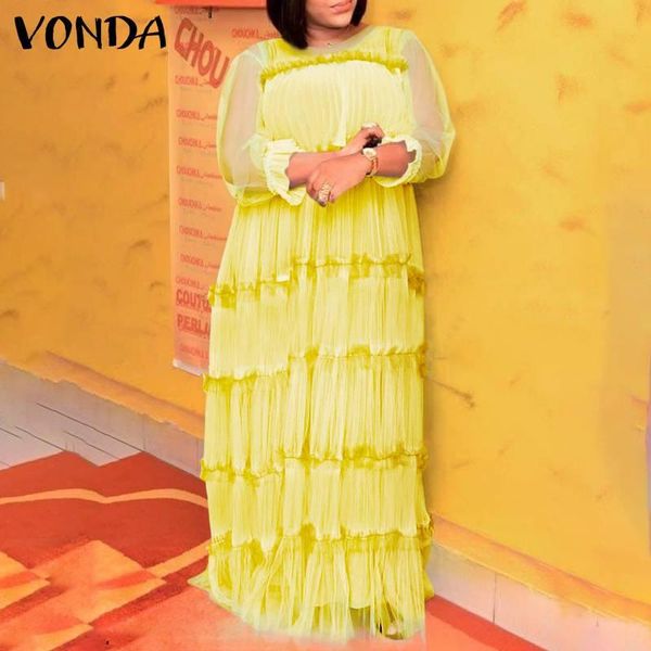 

casual dresses vonda oversized dress 2021 women pleated summer see through long maxi bohemian holiday party with two-piece sets robe, Black;gray
