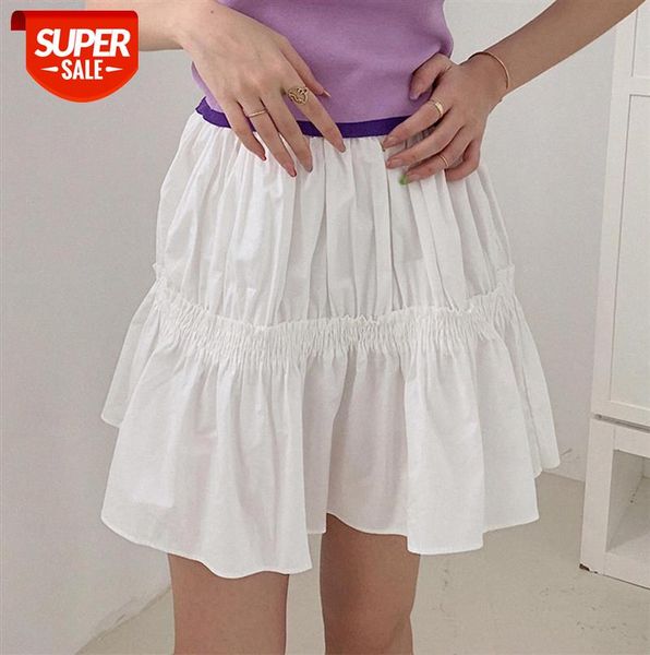 

[ou fan] 7257 stitching pleated skirt women korean style a-line high waist short #8y6b, Black;gray
